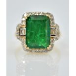 18ct emerald and diamond cluster ring, emerald approx 4.