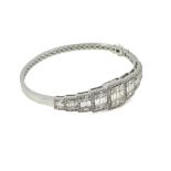 18ct white gold baguette and round brilliant cut diamond bangle, stamped 750 diamonds approx 3.