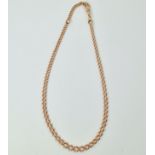 9ct rose gold Albert watch chain necklace, tapering hallmarked links approx 20.