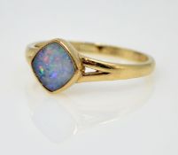 Gold opal square rim set ring hallmarked 9ct Condition Report size S 2.