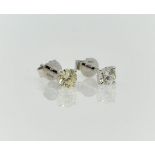 Pair of diamond 18ct white gold stud ear-rings, screw backs stamped 750 approx 0.