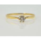 Single stone diamond ring stamped K18, approx 0.