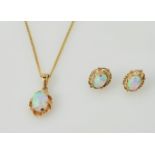 9ct gold opal pendant necklace hallmarked 9ct and a similar pair stud ear-rings