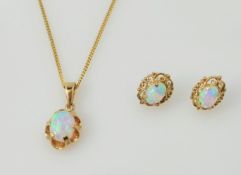 9ct gold opal pendant necklace hallmarked 9ct and a similar pair stud ear-rings