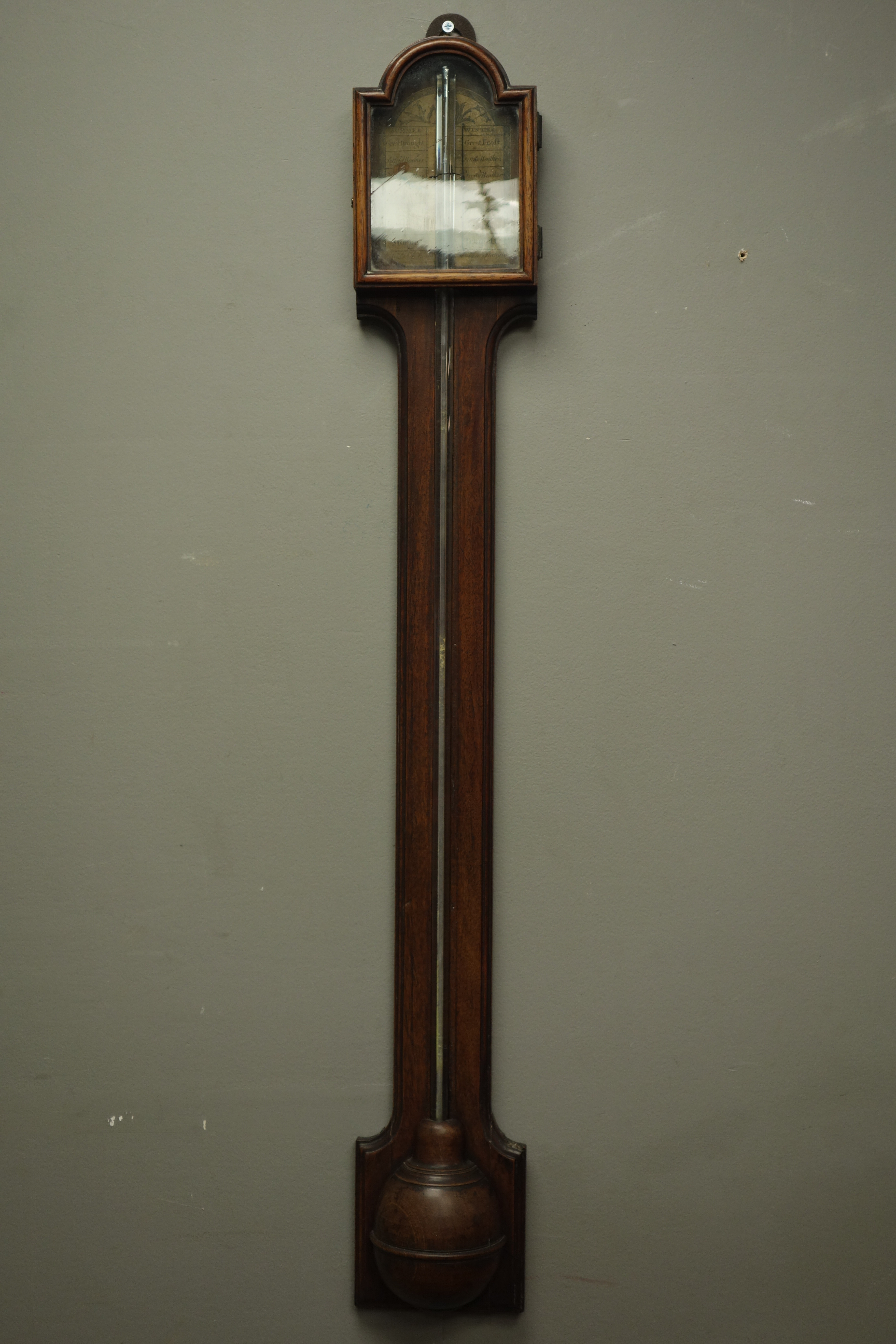 18th century mahogany stick barometer, paper register indistinctly inscribed '....... - Image 2 of 3