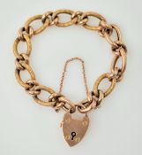 Victorian rose gold curb link bracelet engraved decoration stamped 9ct Condition Report