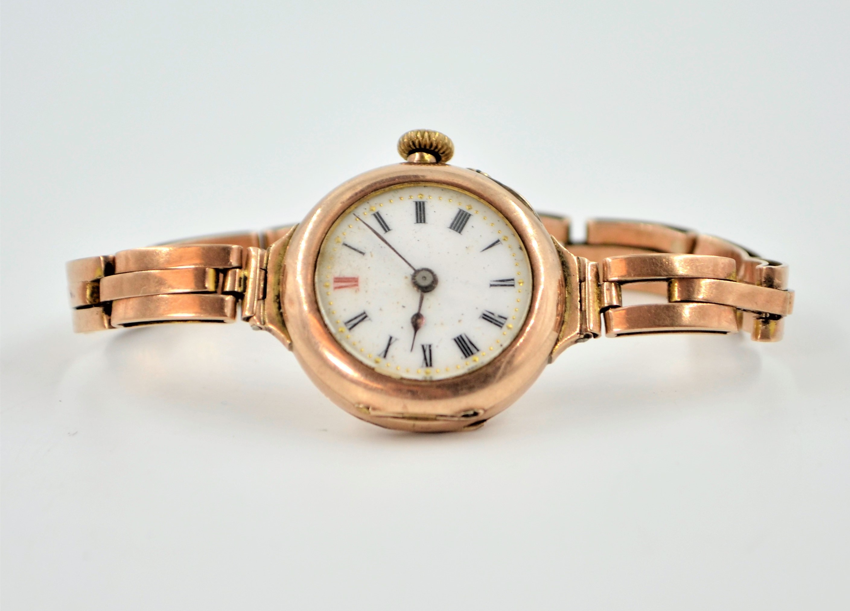 Early 20th century 9ct rose gold bracelet wristwatch, hallmarked approx 22.