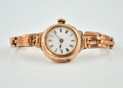Early 20th century 9ct rose gold bracelet wristwatch, hallmarked approx 22.