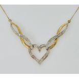 9ct gold diamond heart necklace stamped 375 Condition Report Length = 53cm approx 2.