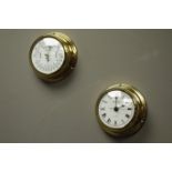 Westclox ship bulkhead style clock and matching aneroid barometer,