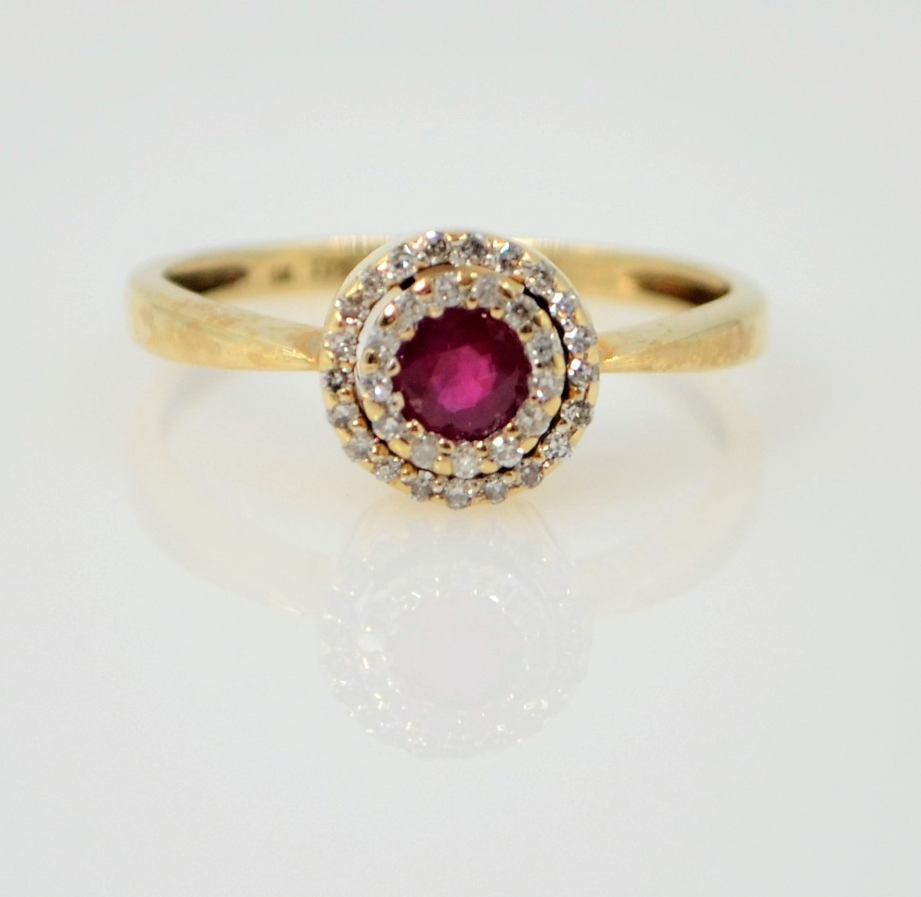 Gold ruby & diamond halo set ring hallmarked 9ct Condition Report size M-N 2.