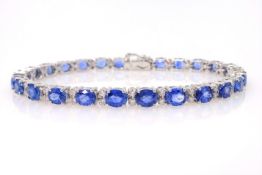 18ct white gold diamond and sapphire bracelet stamped 750, diamonds approx 0.