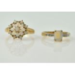 Opal cluster gold ring and an opal and diamond ring both hallmarked 9ct Condition Report