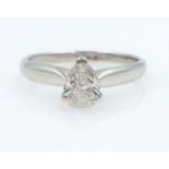 18ct white gold pear shaped diamond solitaire ring stamped 750 with AnchorCert certificate diamond