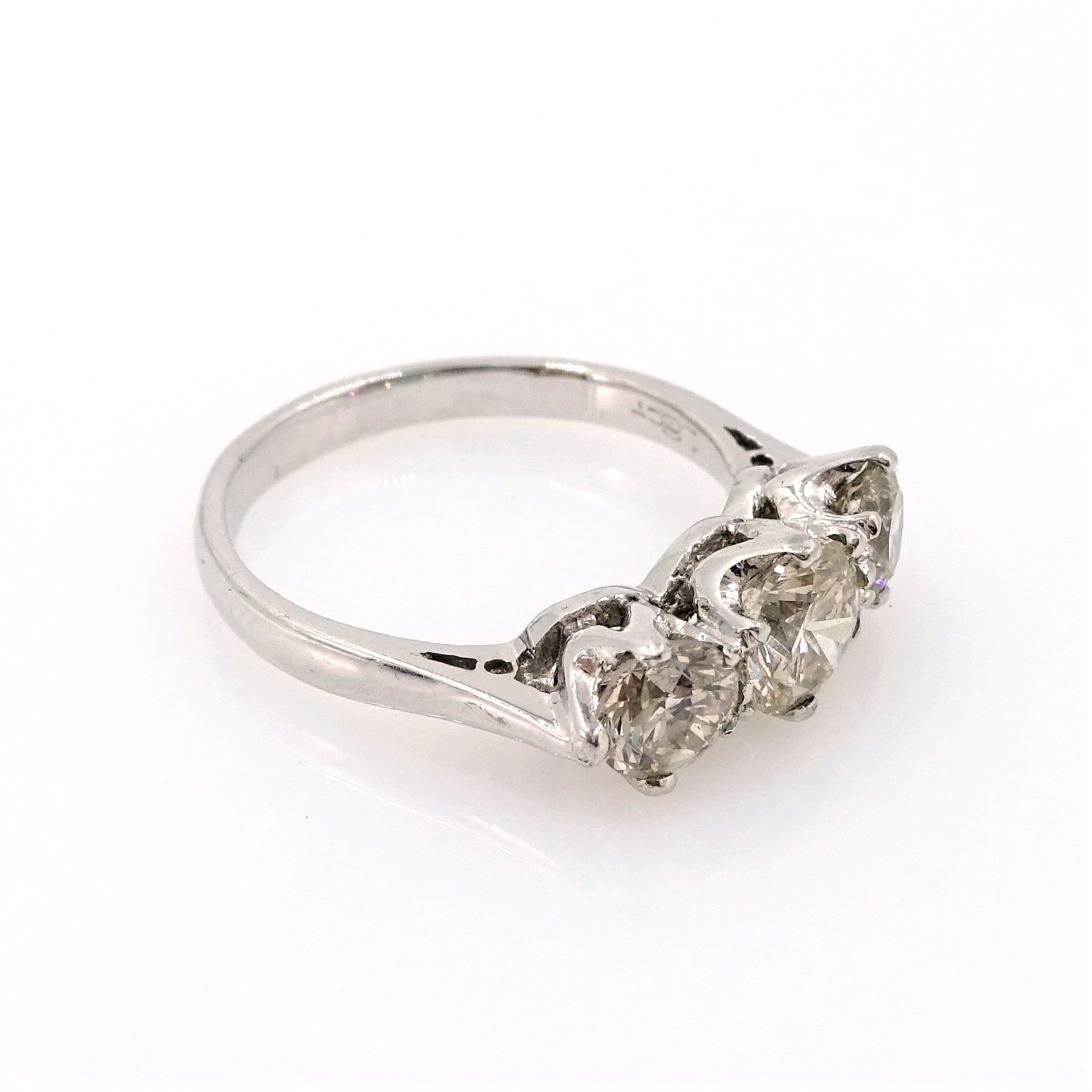 White gold three stone diamond ring stamped 18ct diamonds 1. - Image 2 of 3