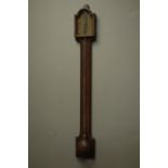 18th century mahogany stick barometer, paper register indistinctly inscribed '.......