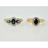 18ct gold diamond and blue stone ring and 9ct gold diamond and stone set cluster ring both