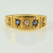18ct gold three stone sapphire and diamond ring Birmingham 1899 Condition Report 1.