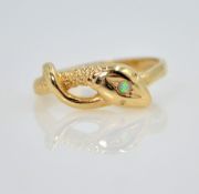 Gold snake ring with opal hallmarked 9ct Condition Report size N 2.