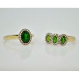 Two gold green tourmaline cluster rings hallmarked 9ct Condition Report Both size