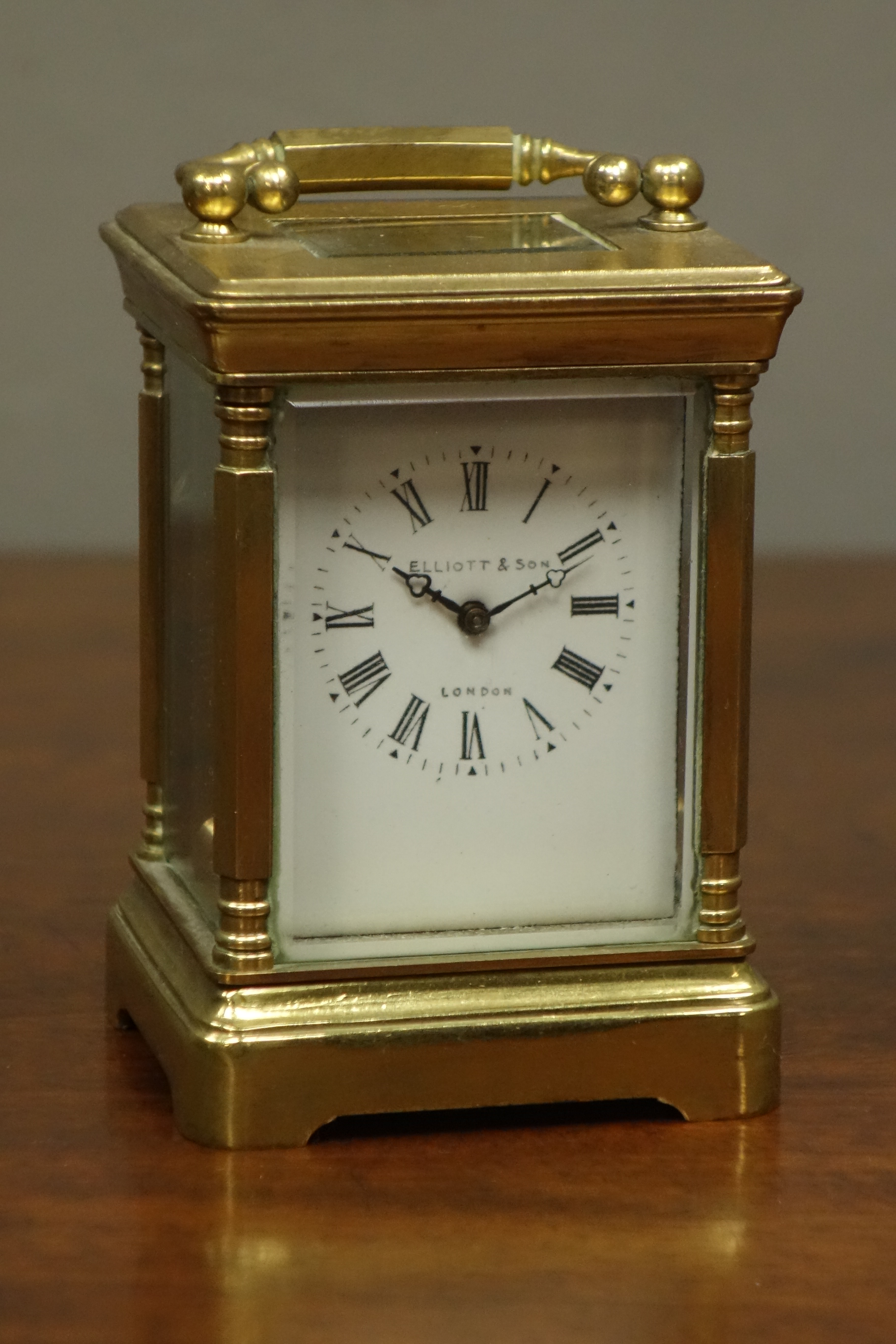 Elliot & Sons London miniature brass timepiece carriage clock, H9.