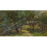 James Ulric Walmsley (British 1860-1954): Woodland Path with Sheep in the Distance,