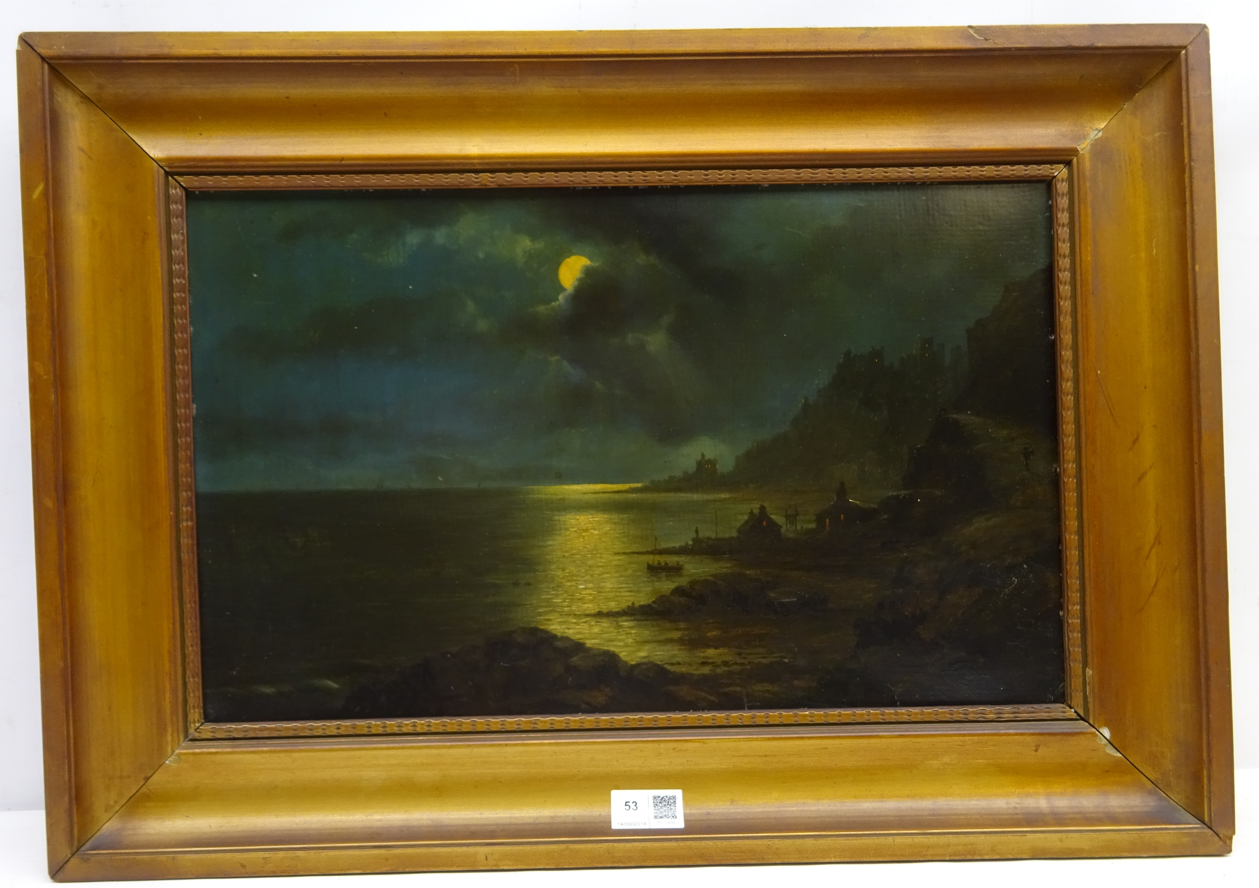 English School (19th century): Moonlight over the Coast, - Image 2 of 2