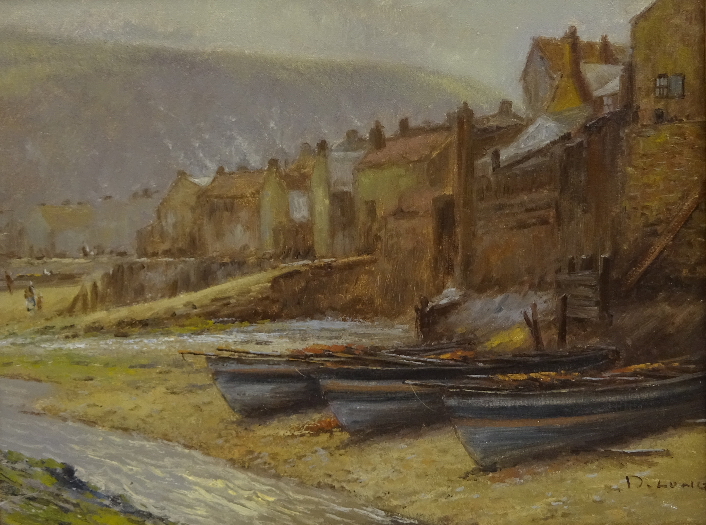 D Long (late 20th Century): Cobles at Staithes,