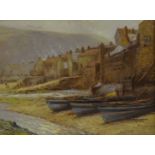 D Long (late 20th Century): Cobles at Staithes,