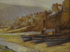 D Long (late 20th Century): Cobles at Staithes,