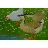 Ralston Gudgeon (Scottish 1910-1984): Geese in Daisies and Buttercups,