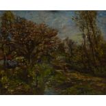 William (Fred) Frederick Mayor (Staithes Group 1866-1916): Figure in Wooded Landscape,