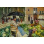 Eugenio Scorzelli (Argentinean/Italian 1890-1960): The Vegetable Market, oil on panel signed 24.