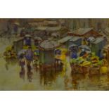 Henry Silkstone Hopwood (Staithes Group 1860-1914): 'Dieppe' Market in the Rain,