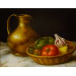 Ziegler (Continental late 20th century): Still Life of a Jug with Peppers and Tomato,