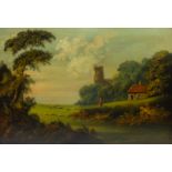 English Primitive School (19th century): Landscape with Ruined Castle and Sheep Grazing,