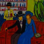 Boris Pavlov (Russian 1928-2005): 'Figures in a Restaurant on the Cote d'Azur',