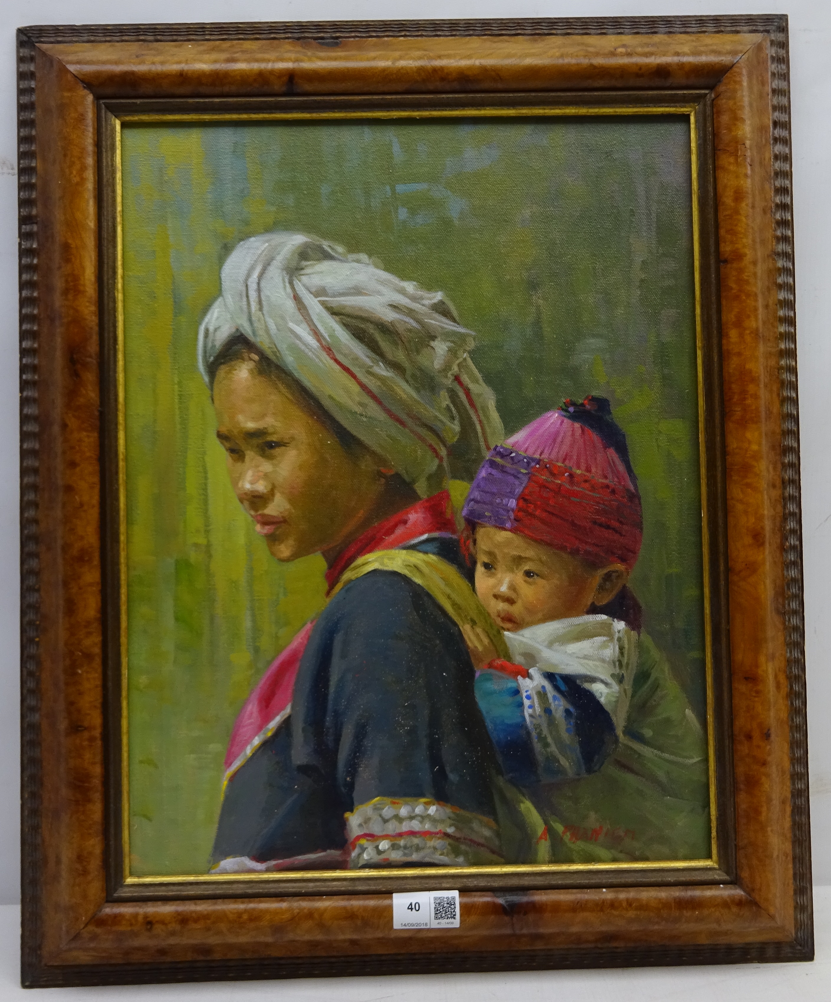 A Phanich (Thailand 20th century): Mother with Child on her Back, - Image 2 of 2