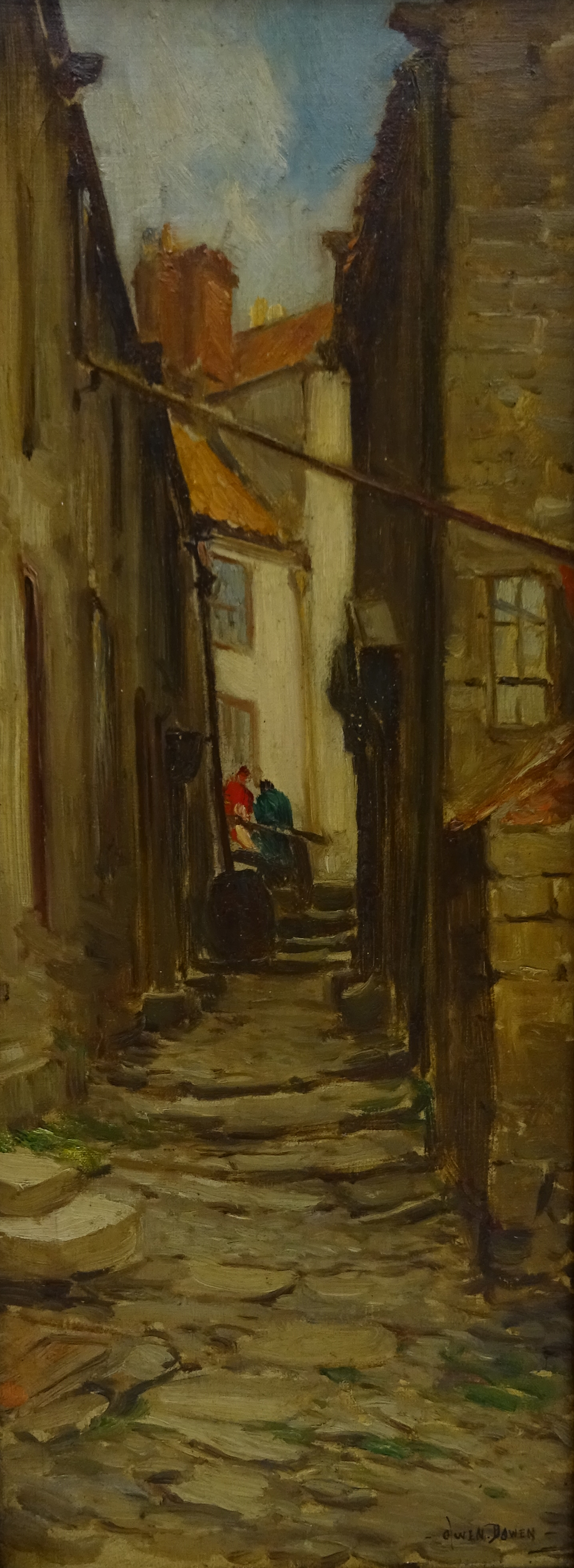 Owen Bowen (Staithes Group 1873-1967): Silver Street leading on to Cliffe Street Robin Hoods Bay,