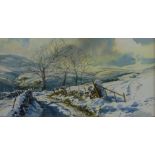 Jeff Beaumont (Northern British 1949-): Yorkshire Dales Lane in the Snow, watercolour signed,