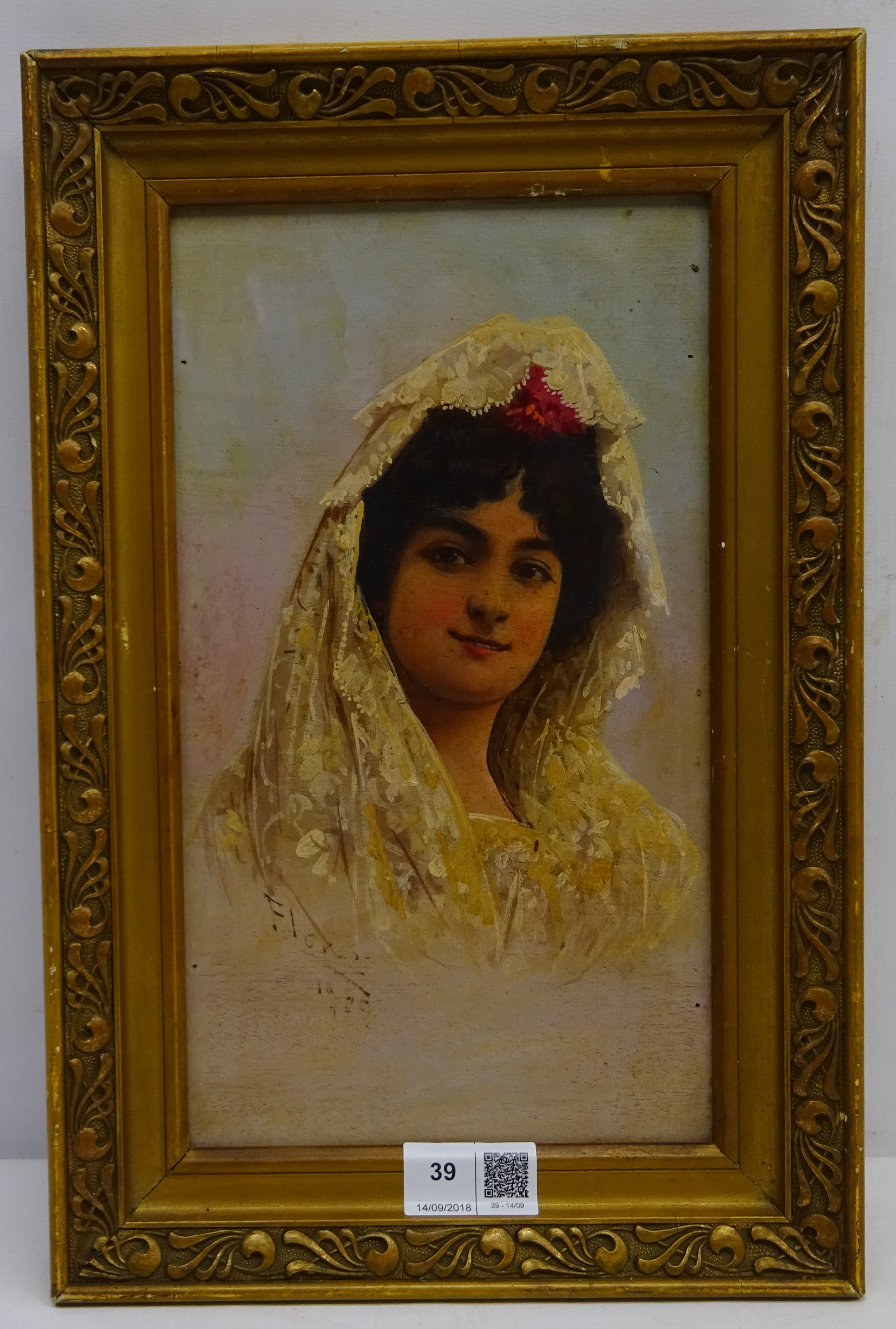 Alfredo Florez (Spanish 19th/20th century): Young Women wearing Mantilla Veils, - Image 2 of 3