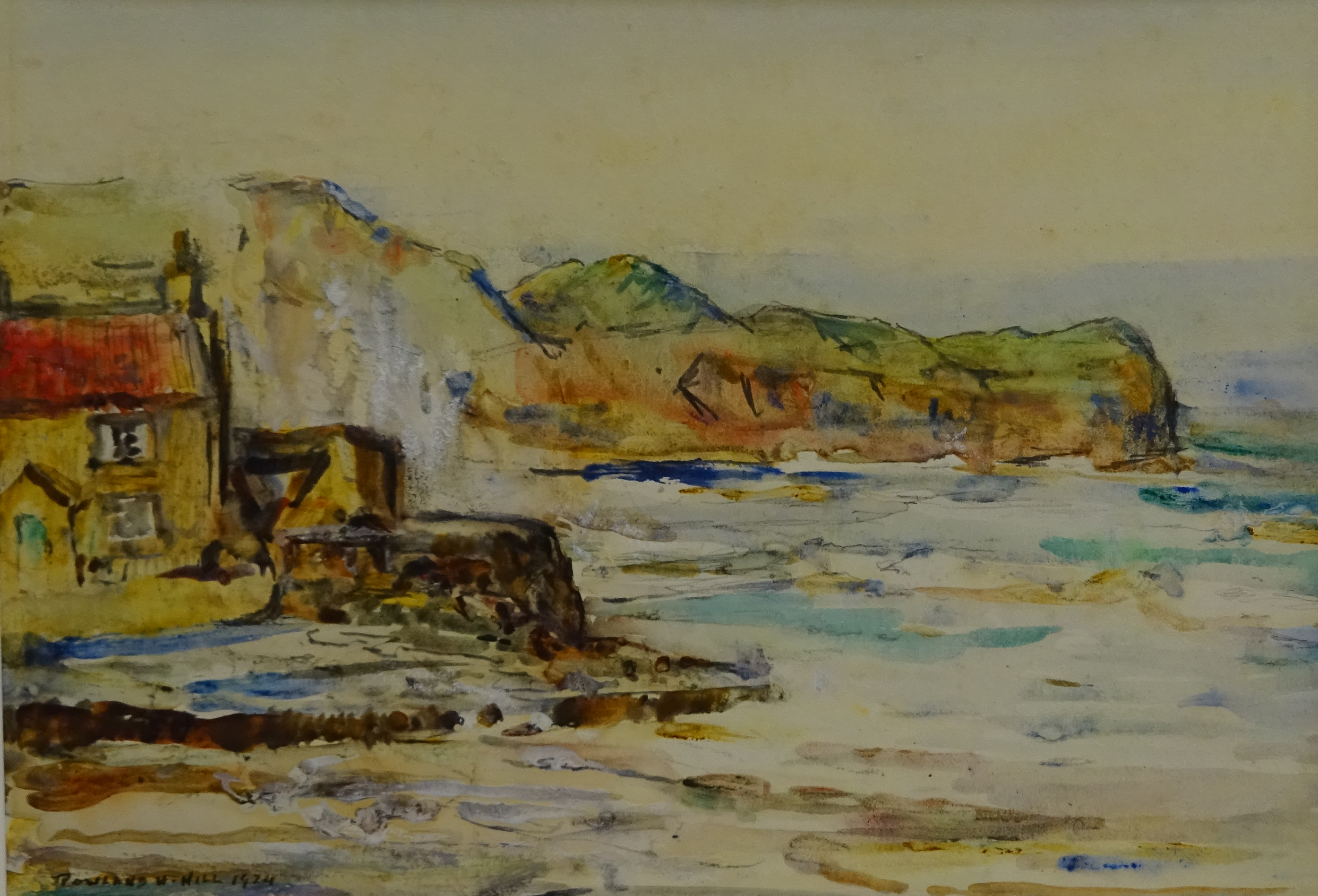 Rowland Henry Hill (Staithes Group 1873-1952): High Tide at the Old Alum Works Cottage Sandsend,