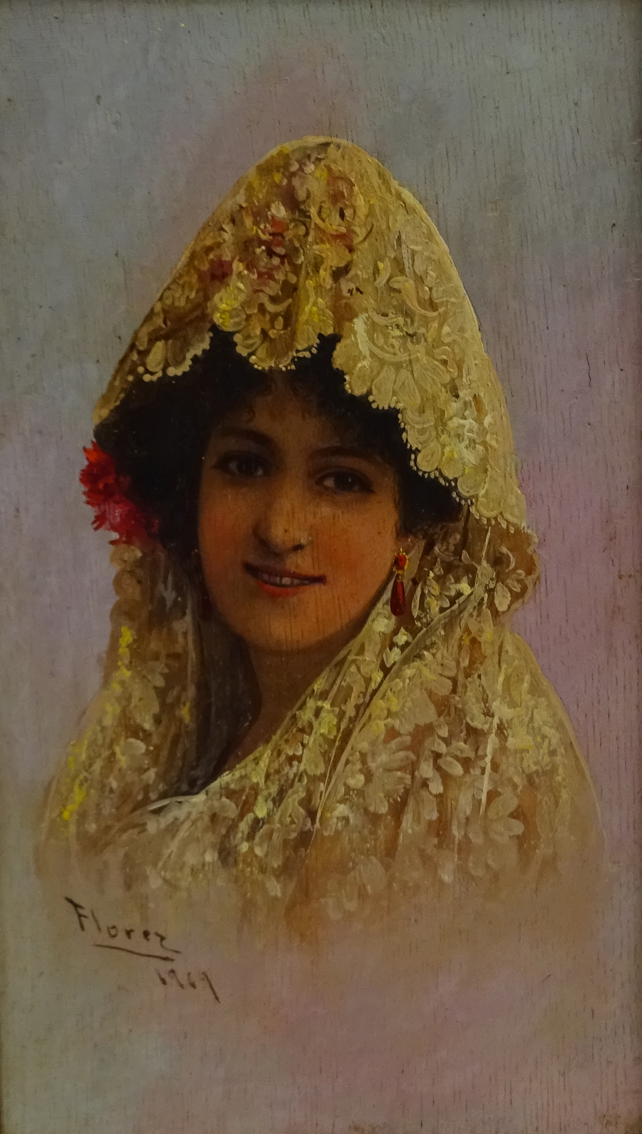 Alfredo Florez (Spanish 19th/20th century): Young Women wearing Mantilla Veils, - Image 3 of 3