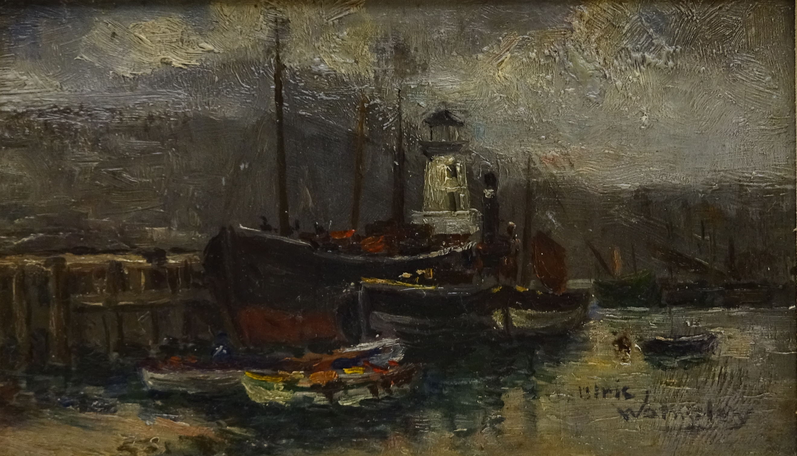 James Ulric Walmsley (British 1860-1954): Fishing Boats in Scarborough Harbour,