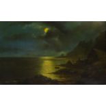 English School (19th century): Moonlight over the Coast,