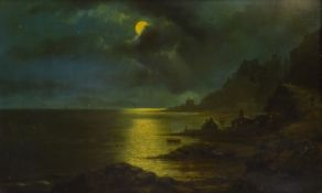 English School (19th century): Moonlight over the Coast,