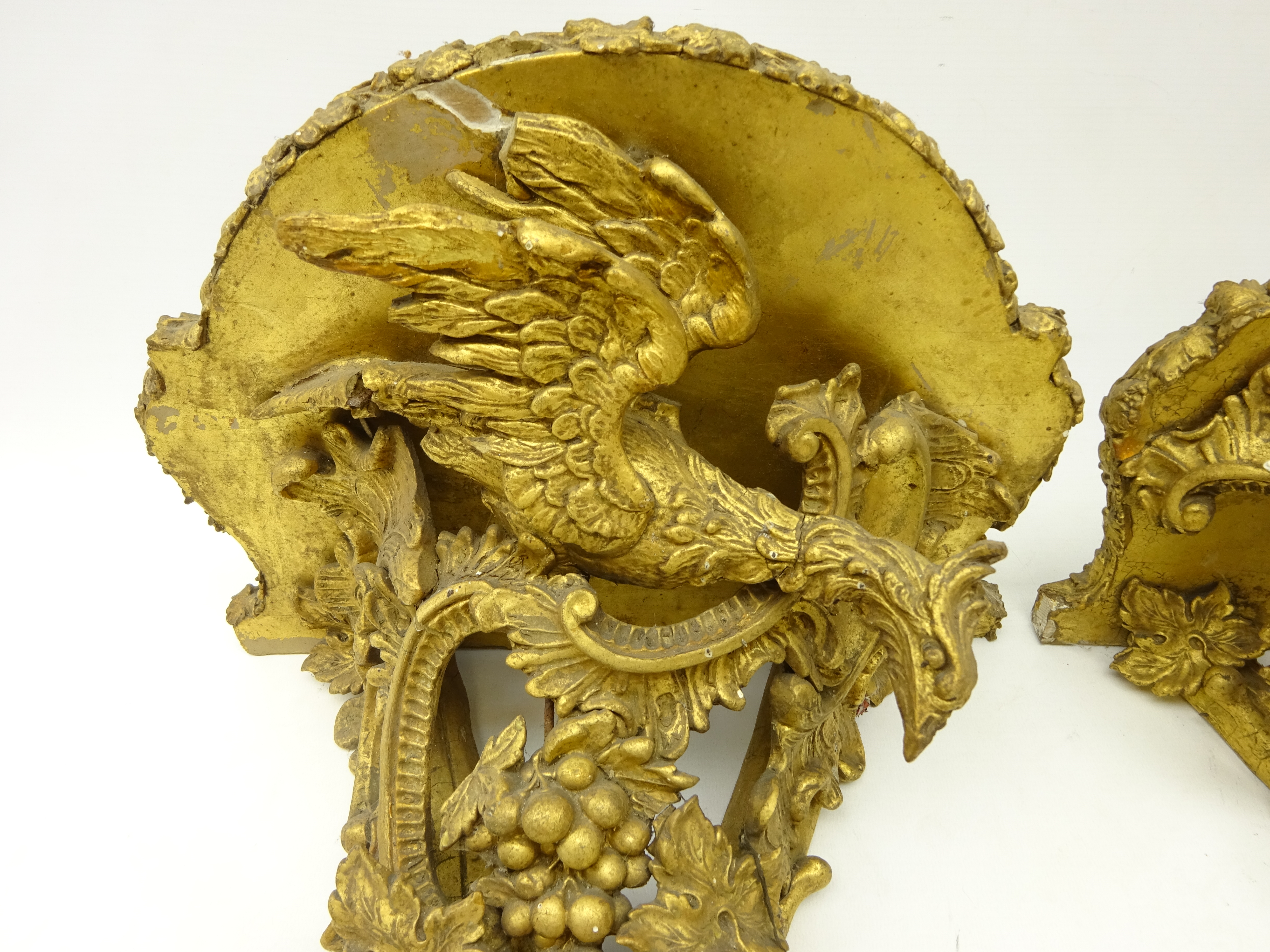 Pair early 19th century giltwood and gesso wall brackets, - Image 2 of 4