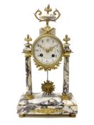 Late 19th century French gilt metal mounted grey varigated marble Portico clock,