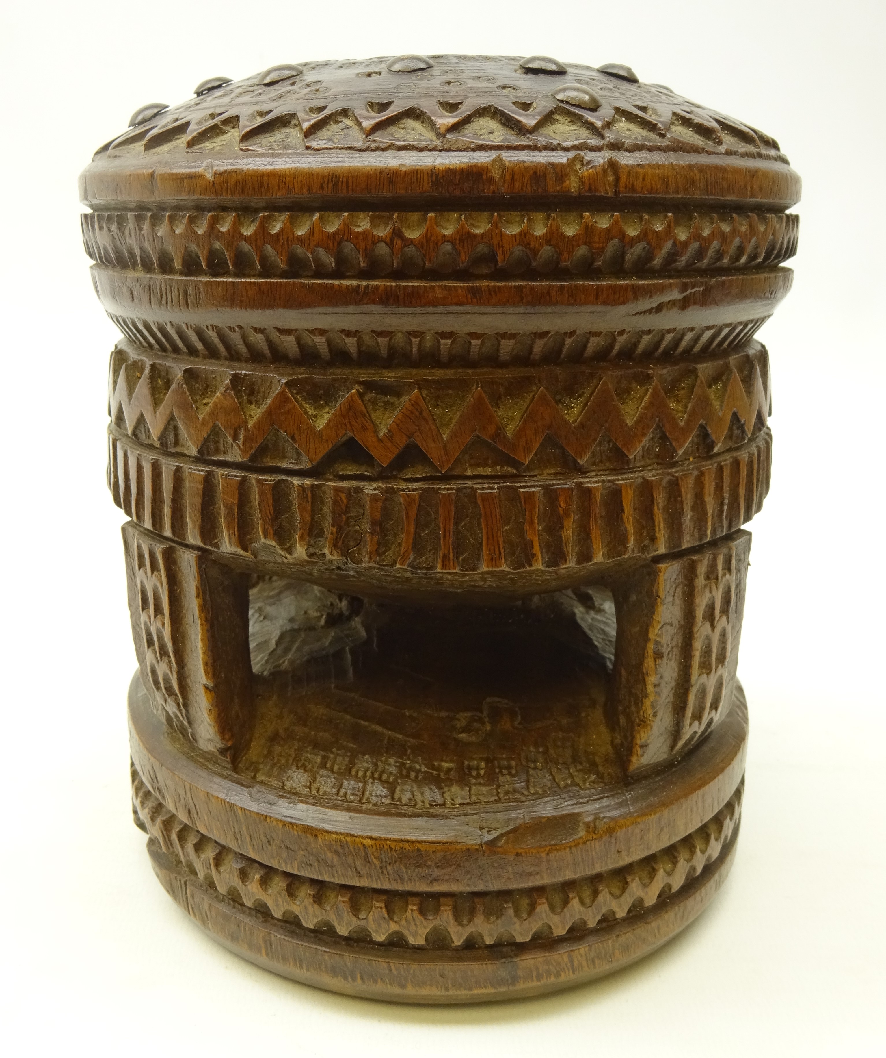 19th century African tribal carved spice pestle and mortar, with chevron bands, - Image 9 of 9