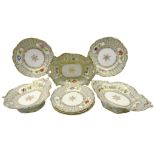 Early to mid 19th century porcelain dessert service comprising shaped serving dish,